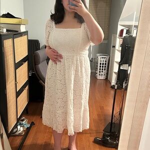 Draper James Cream Lace Midi Dress with Square Neck